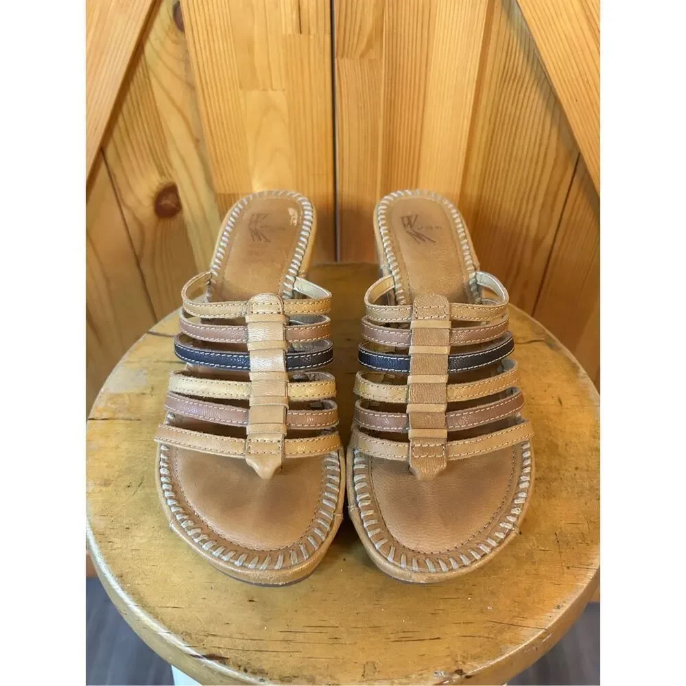 White Mountain Womens Leather Strappy Wedge Sandals sz. 8.5